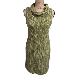 Muse Boston Proper Moss Green Tweed Bow Neck Academia Sheath Dress Size 8